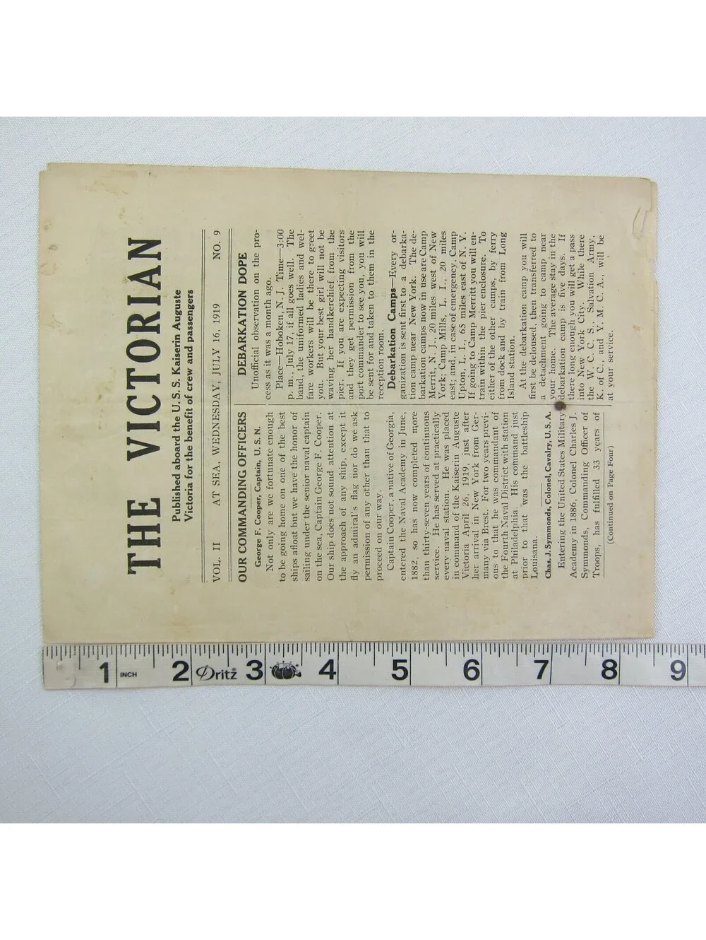USS Kaiserin Auguste Victoria Shipboard Newspaper The Victorian WWI 16 July 1919